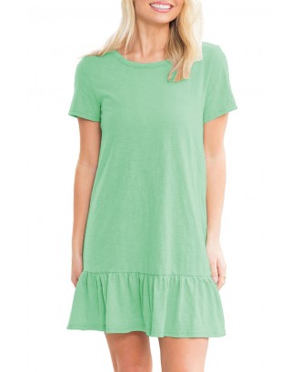 Green Strappy Back Ruffle Hem Casual Shirt Dress