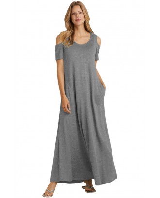 Gray Cold Shoulder Pocket Style Maxi Dress