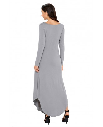Gray Y Strap Neckline Relaxed Long Jersey Dress