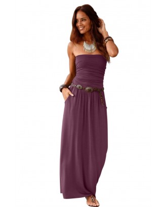 Purple Strapless Bodice Empire Waist Maxi Dress