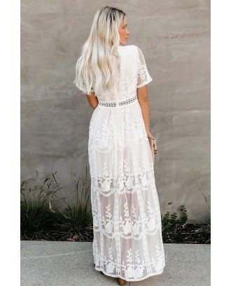White Floral Lace Maxi Dress