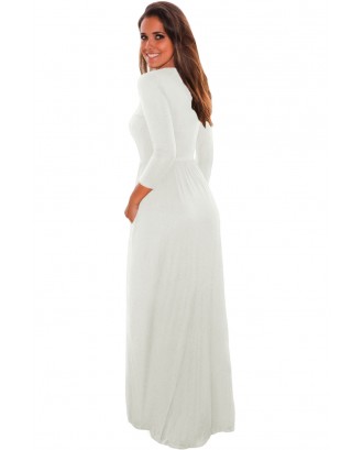 White Pocket Design 3/4 Sleeves Maxi Dress