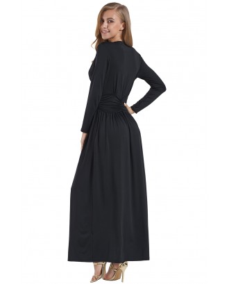 Black Vintage Inspired V-neck Long Sleeve Maxi Dress