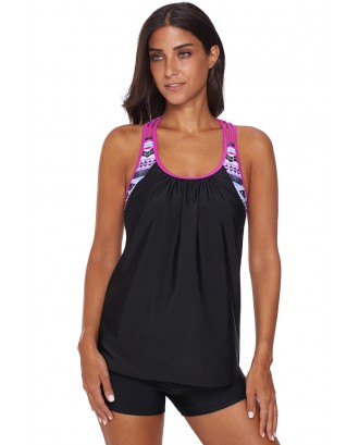 Rose Blouson Striped Printed Strappy T-Back Push up Tankini Top