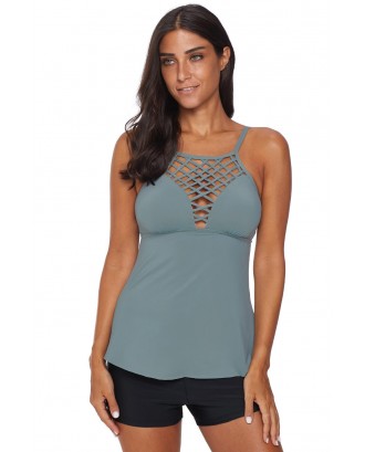 Gray Netted Hollow-out Tankini Top