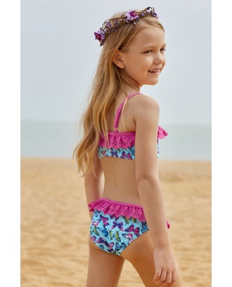 Sweet Butterfly Print Ruffle Child Girls Bikini Swimwear