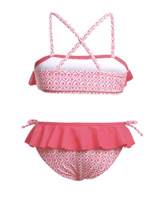 Ruffle Overlay Little Girls Swimsuit with Print