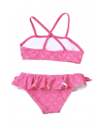 Rosy Little Girls Ruffled Printed Bikini Swimsuit with Ties