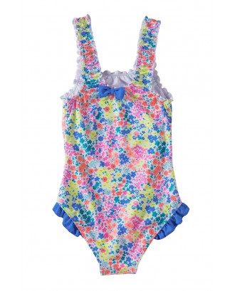 Multicolored Bow Ruffle Girls’ One Piece Swimsuit