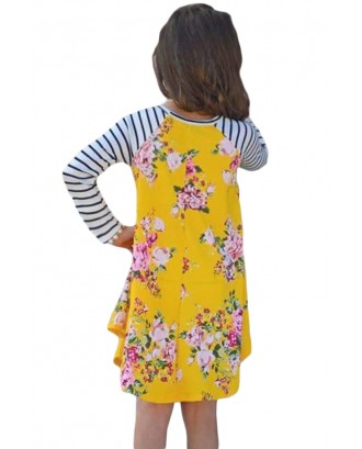 Yellow Spring Fling Floral Striped Sleeve Short Dress for Kids