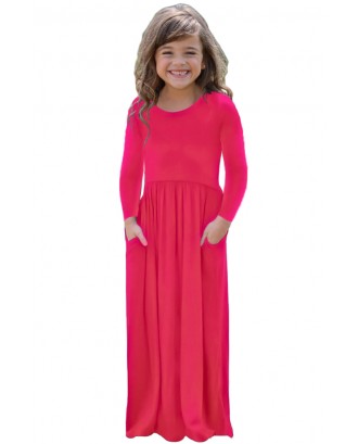 Rosy Long Sleeve Pocket Design Girls Maxi Dress