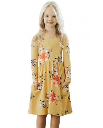 Floral Mustard Swing Dress with Hidden Pockets