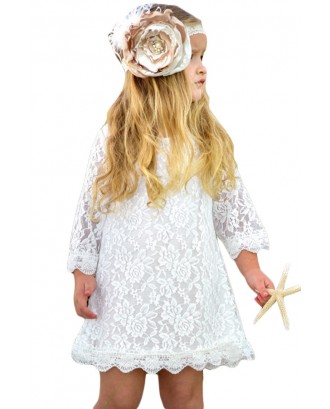 White Flower Girls Lace Mini Dress