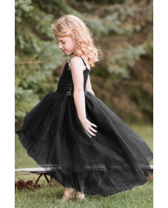 Black Sequin Bodice Tulle Hi-low Dress