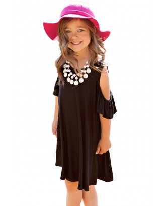 Black Ruffle Cold Shoulder Dress for Little Girls