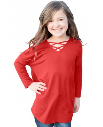 Red Long Sleeve Crisscross Top for Girls