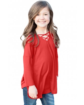 Red Long Sleeve Crisscross Top for Girls