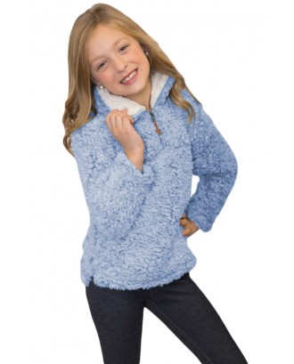 Blue Luxe Fuzzy Pullover Sherpa Girl Sweatshirt