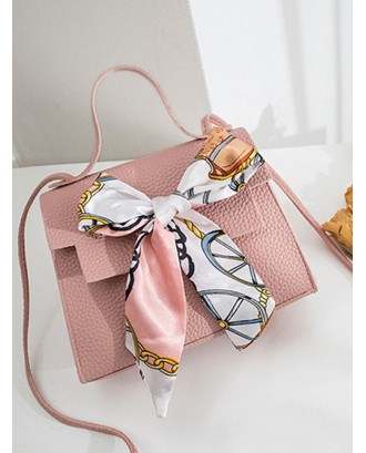Ribbon Bowknot Decorate Crossbody Leather Shoulder Bag - Pig Pink