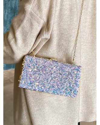 Glitter Sequined Mini Sling Bag - White