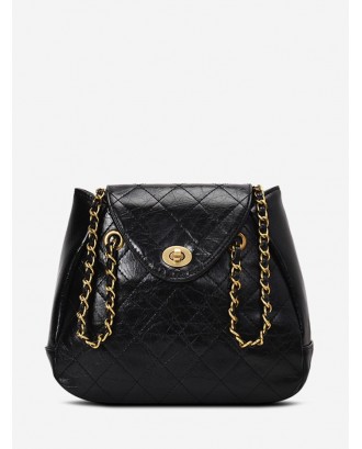 Quilted Flap Hasp Chain Crossbody Bag - Black