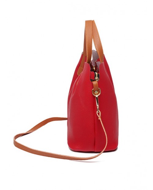 Contrast Trim Faux Leather Crossbody Bag - Lava Red