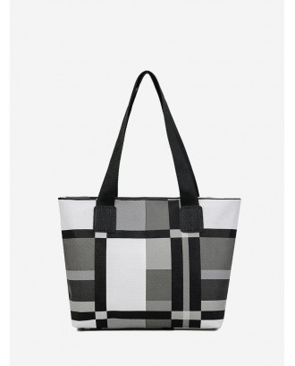 Geometric Print PU Leather Shoulder Bag - Black