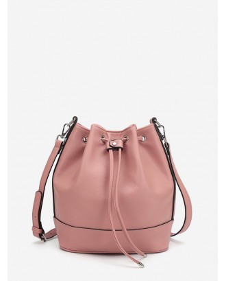 Plain PU Leather Drawstring Bucket Bag - Pink