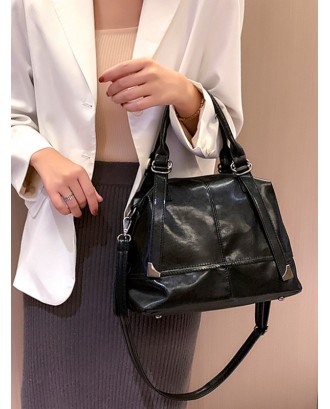Soft Leather Big Handbag - Black