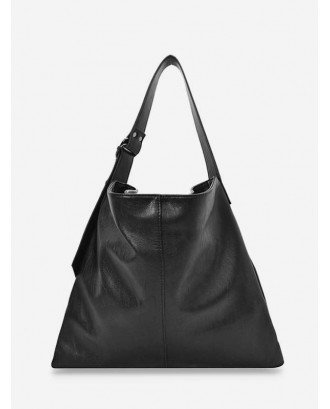 Solid Big Soft Leather Tote Bag - Black