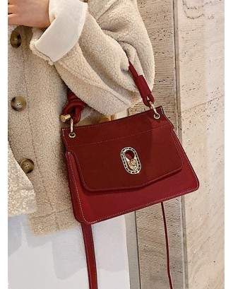 Metallic Buckle Design Leather Shoulder Bag - Red