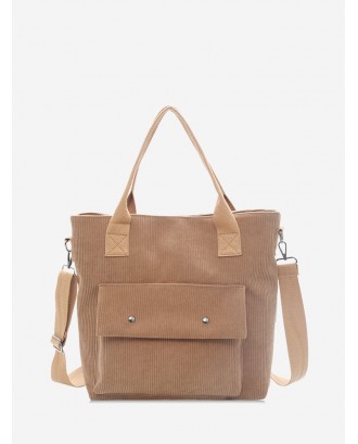 Plain Flap Pocket Corduroy Shoulder Bag - Light Brown