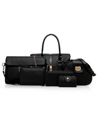 Women Trends Lash Suit Handbag Shoulder Crossbody Bags 6Pcs/set - Black