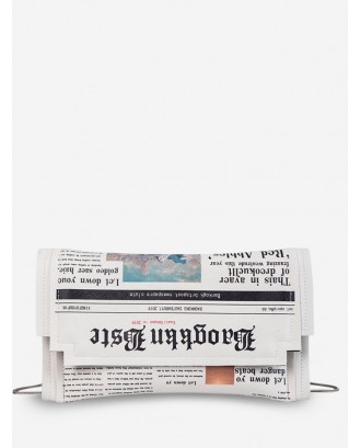 Newspaper Pattern Small Shoulder Bag - White
