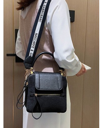 Zipper Design Solid Simple Shoulder Bag - Black