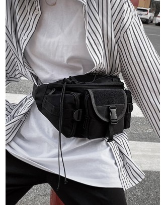 Street Pocket Solid Waist Bag - Black