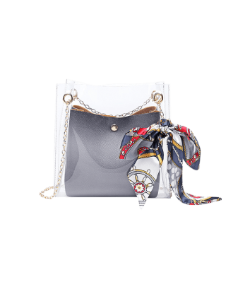 Silk Decor Transparent Chain Bucket Bag - Gray Cloud
