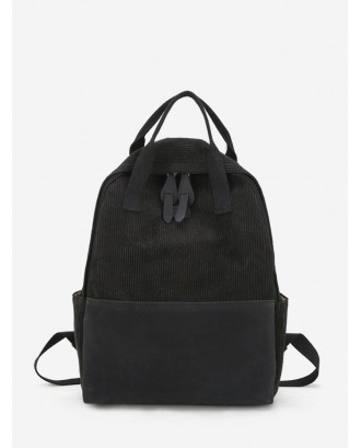 Patch Corduroy Casual College Backpack - Black