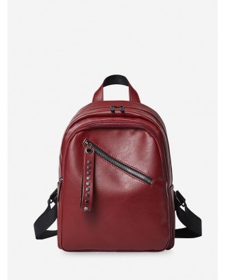 PU Zipper Embellished Backpack - Red