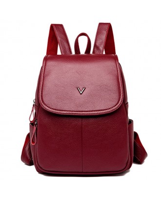 Shengtong3006 Casual Fashion Solid Color Lychee Ladies Backpack - Red Wine