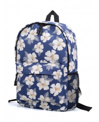 Casual Flower Pattern Student Backpack - Navy Blue