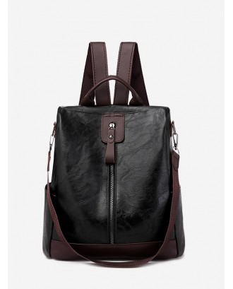 Multi Handle PU Leather Casual Backpack - Black