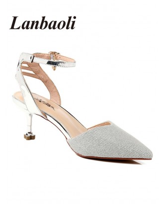 Lanbaoli Pointed Toe Mid Heel Pumps - Silver 35