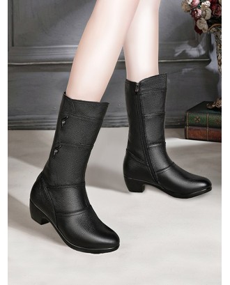 Rhinestone Accent Chunky Heel Mid Calf Boots - Black Eu 40