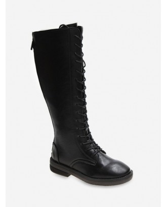 Low Heel Lace Up Knight Knee High Boots - Black Eu 40