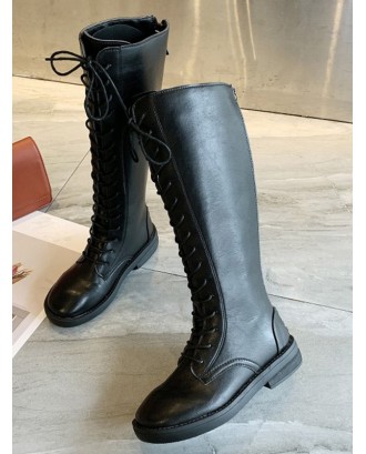 Low Heel Lace Up Knight Knee High Boots - Black Eu 40