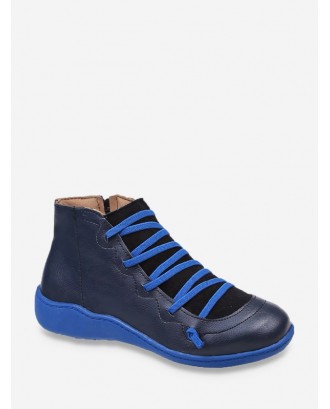Criss-cross Patch Round Toe Ankle Boots - Blue Eu 42