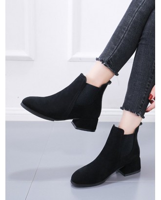 Solid Color Design Chunky Heel Ankle Boots - Black Eu 36