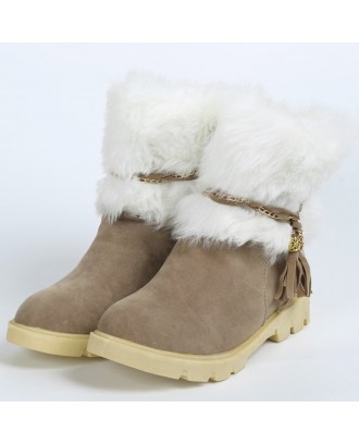 Tassels Cold Weather Ankle Boots - Apricot 37