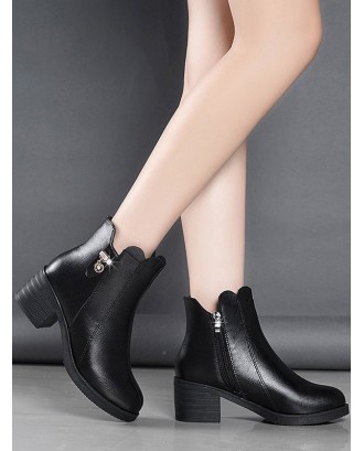 Rhinestone Chunky Heel Side Zipper Boots - Black Eu 36